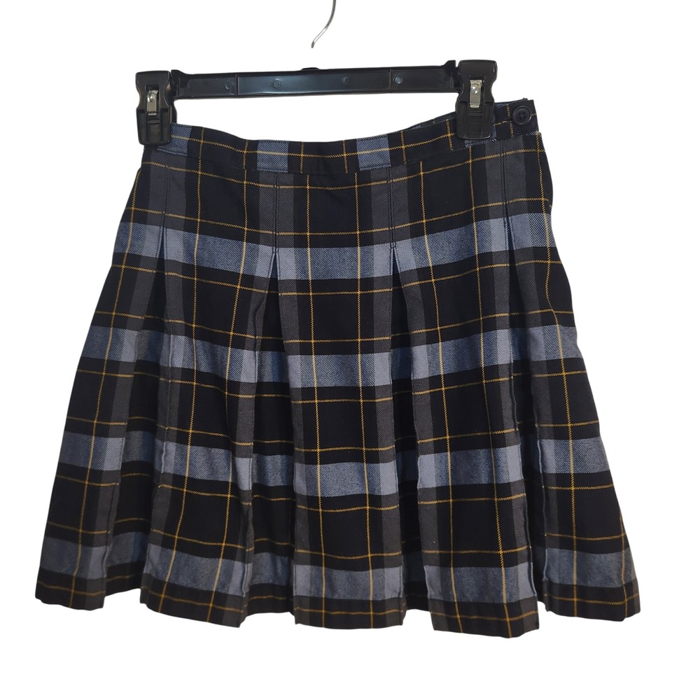 Lands End Kids Girls Navy Blue Plaid Pleated School Uniform Skirt Size 12